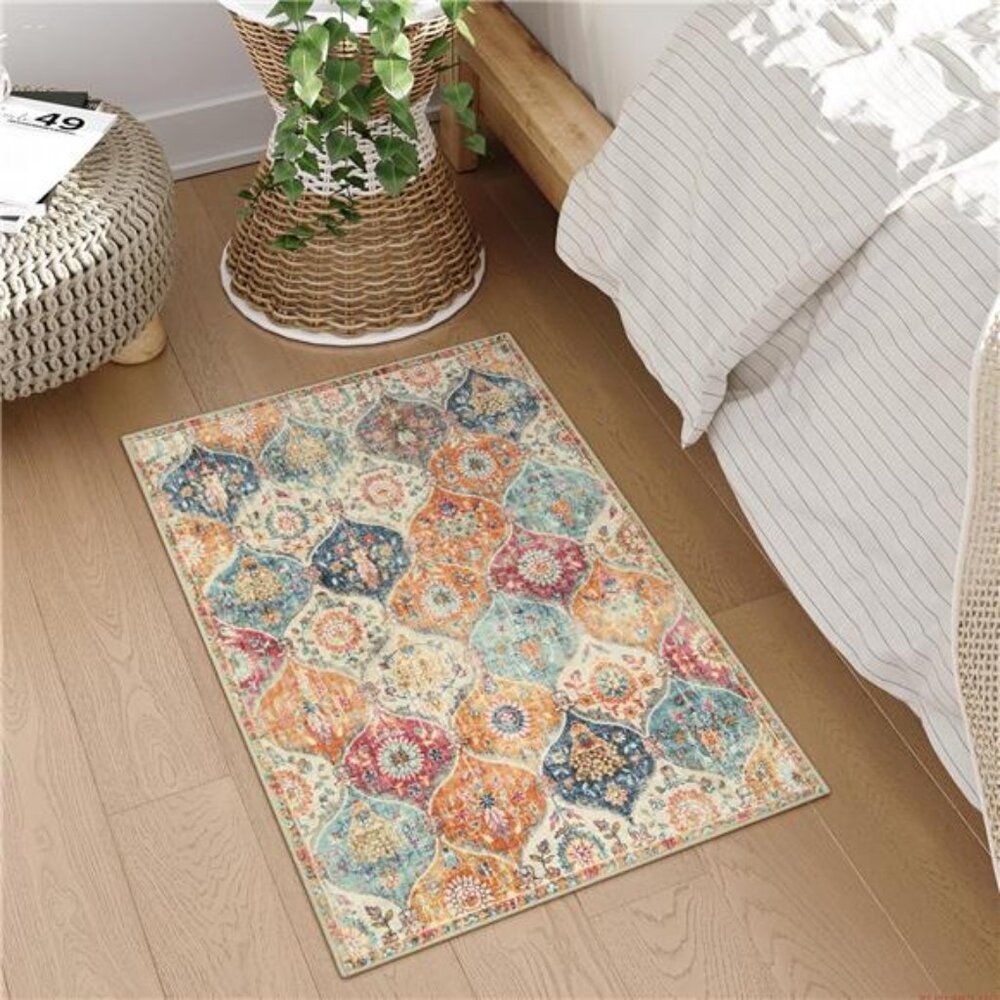 Moroccan Trellis Washable Rug, 2x3 Kitchen Rugs for Entryway Bathroom, Non-Slip - Picture 6 of 7